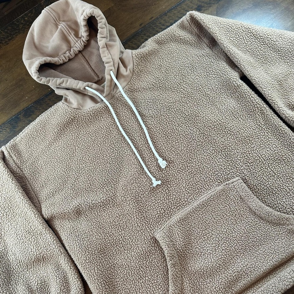 Madewell Hoodie Womens Medium Mauve Sherpa Teddy Fleece Pullover Kangaroo Pocket